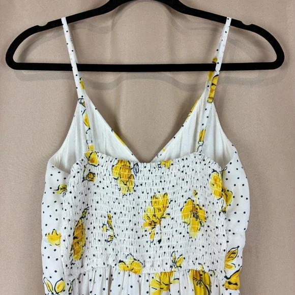 Abercrombie Fitch Yellow Floral Polka Dot Slip Maxi Smocked Boho S Y2K Coquette - Picture 9 of 12